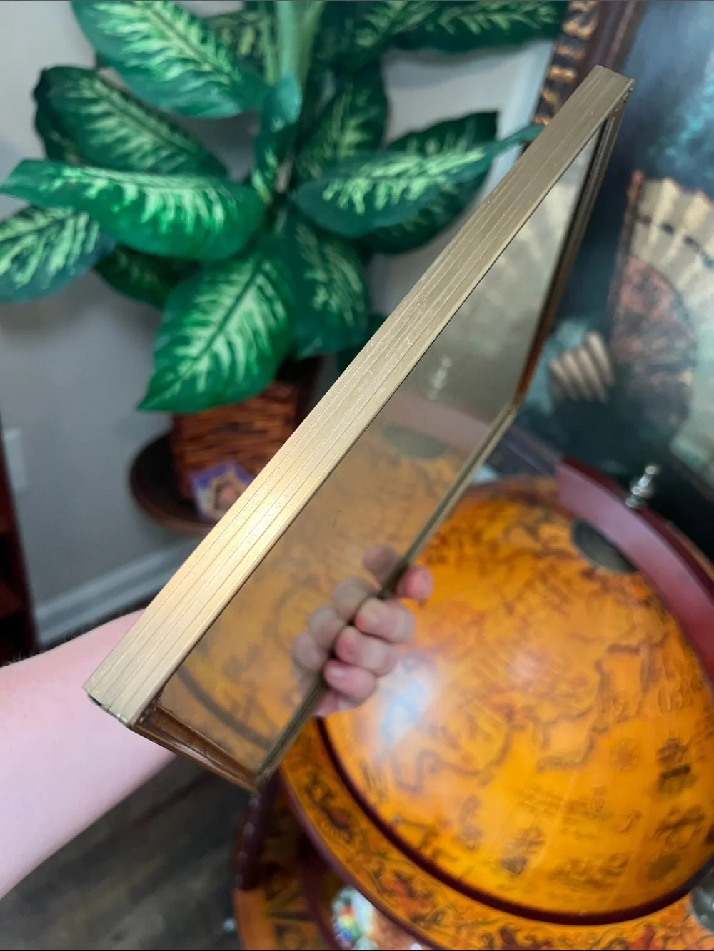 Vintage Mid-Century Modern Brass Metal Snapdragon Velvet Back Picture Frame